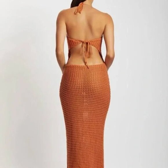 Meshki Sexy Cowl Mesh Dress with Open Back Size Medium - Picture 2 of 5